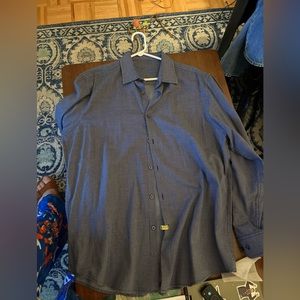 Large Tasso Elba Blue Long Sleeve Button Up Collar 16-16.5